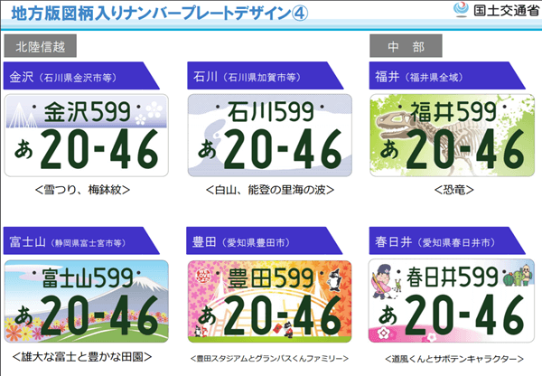 図柄入りナンバープレート【北信越・中部地方】